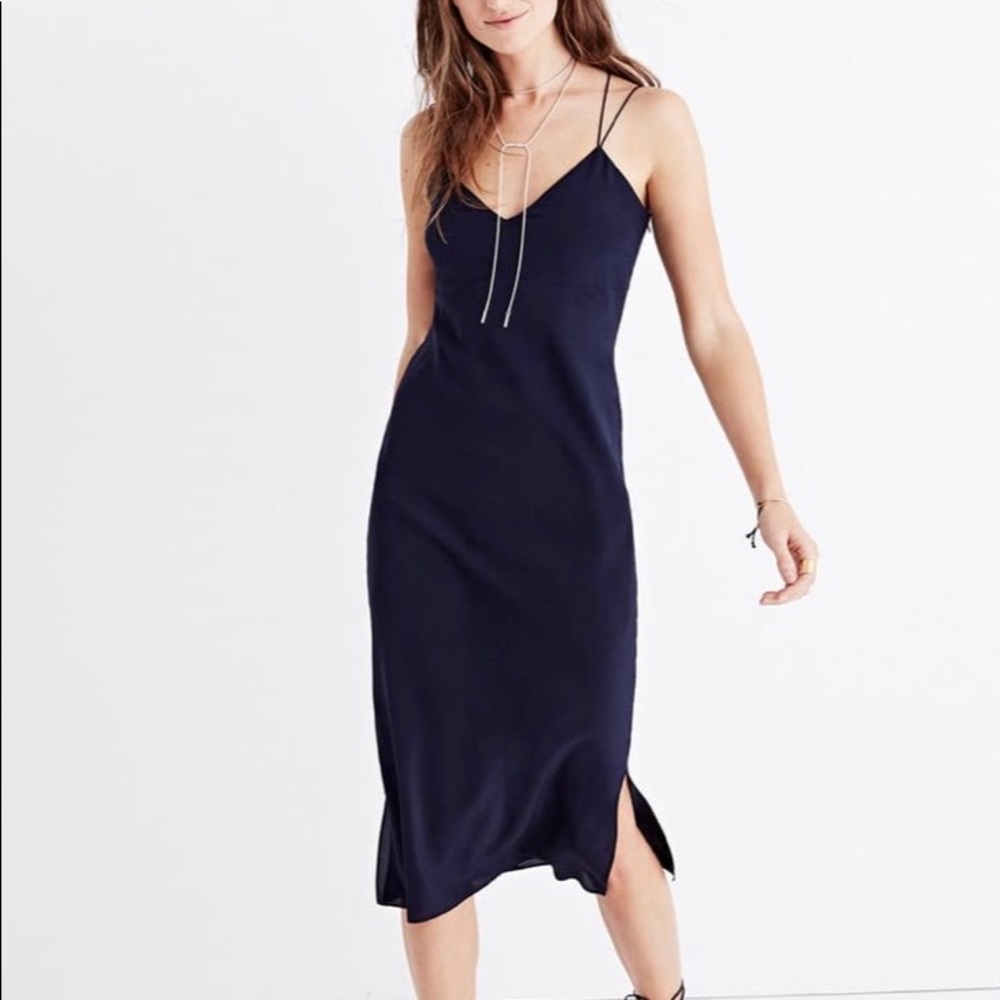 Madewell silk midi slip dress (black)
